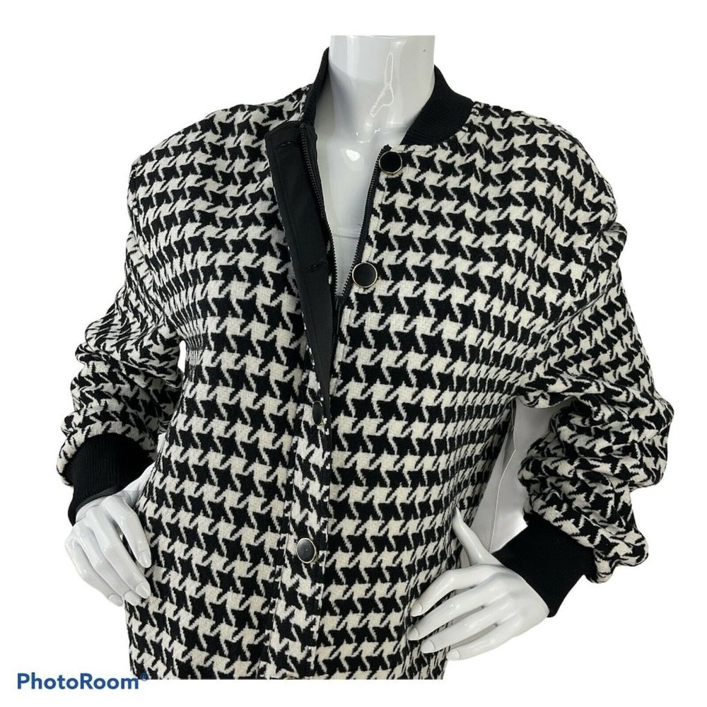 L'Academie Jacket Women Sz S The Sophia Bomber Black White Houndstooth $178 Nwt - Picture 2 of 11